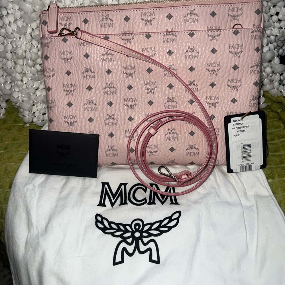 MCM Pink Crossbody Bag with Logo Pattern
